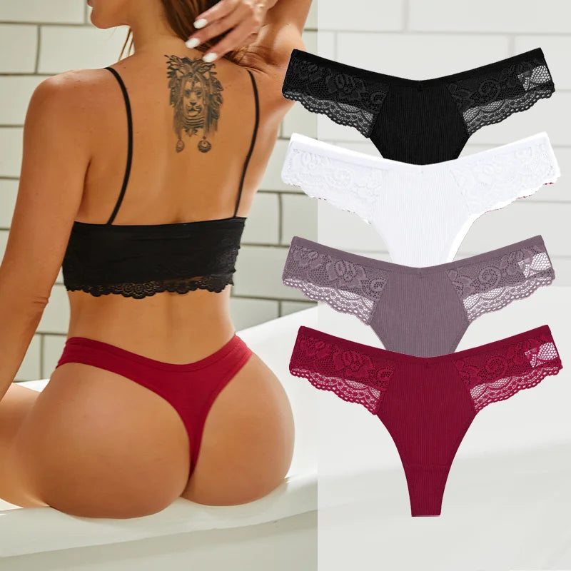4PCS Cotton G-string Women Lingerie Sexy Lace Panties Thongs Femme Underwear Sexy Pantys Underpant Lingerie Lace Intimates S-XL