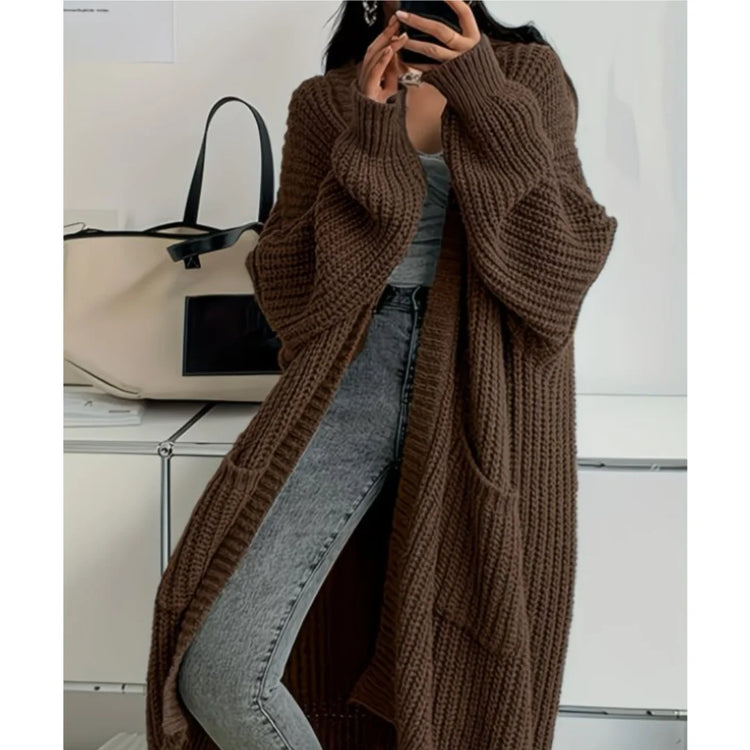 Women Knitted Cardigan Autumn Loose V-neck Long Sleeve Casual Midi Outerwear Simple Sweater Coat Basic Soft Y2K Jacket All-match