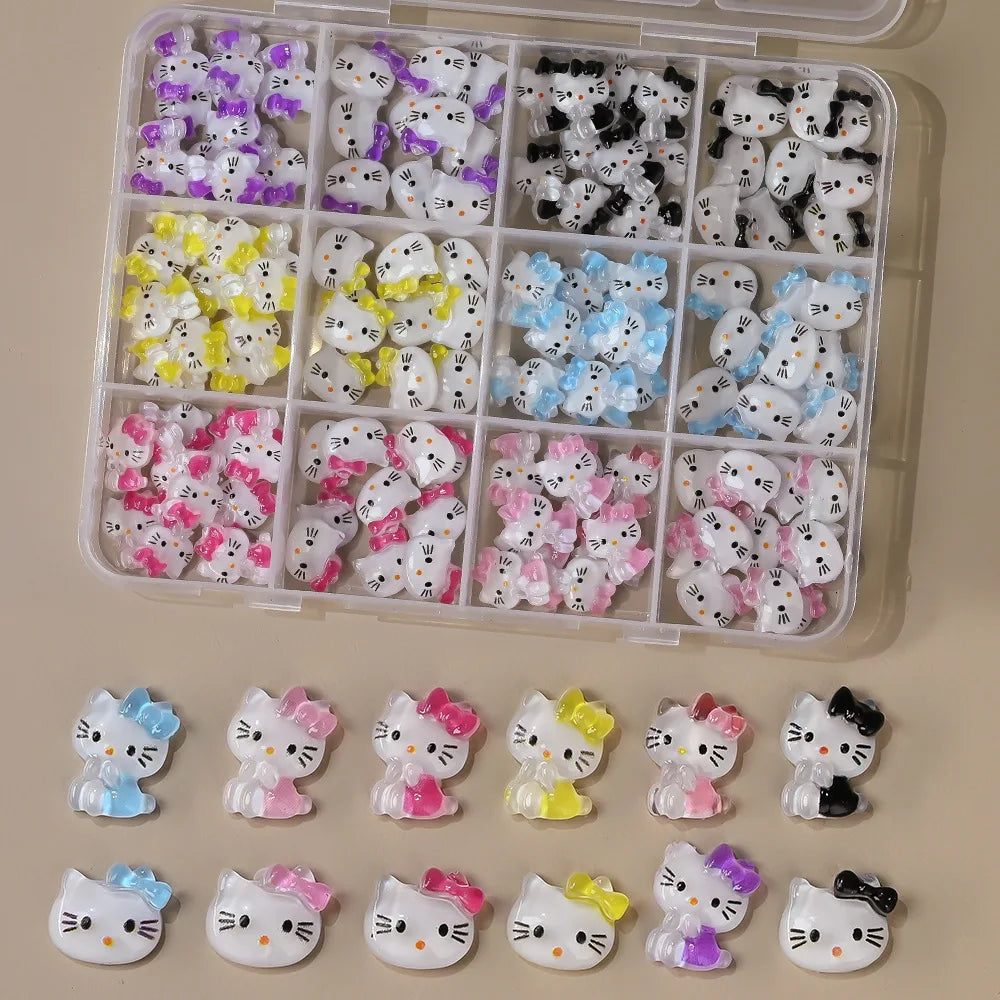 50Pcs Leopard Sanrio 3D Resin Nail Charms Mixed Kuromi My Melody Kitty Nail Parts DIY Manicure Decor Accessories