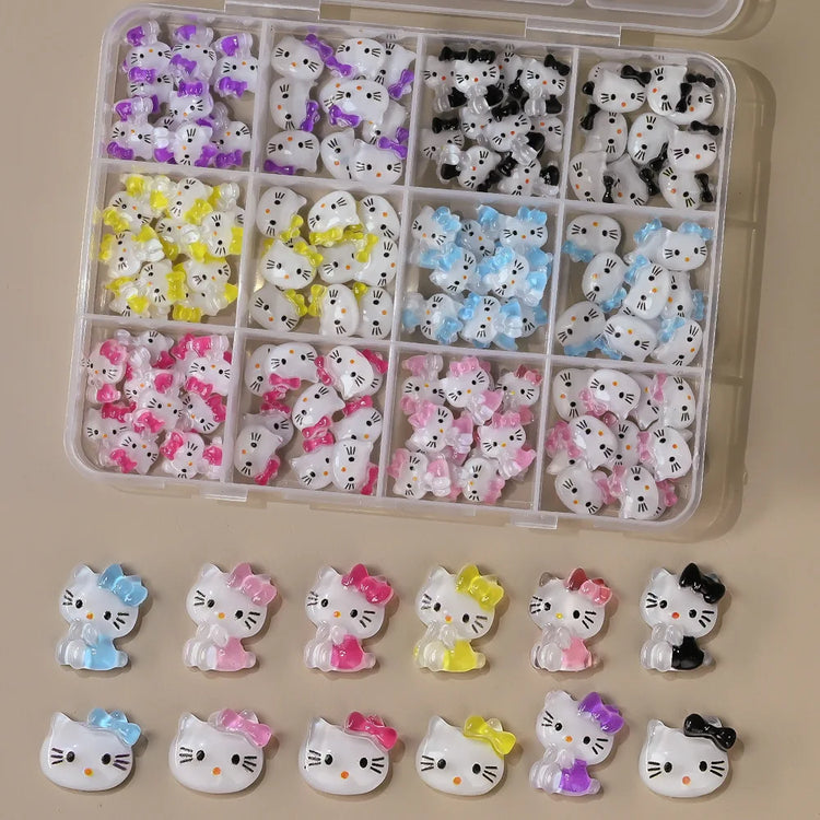 50Pcs Leopard Sanrio 3D Resin Nail Charms Mixed Kuromi My Melody Kitty Nail Parts DIY Manicure Decor Accessories