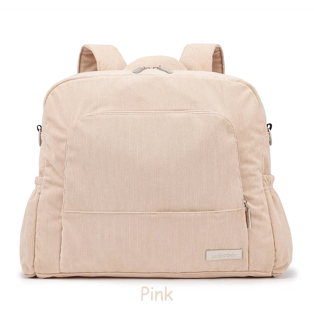 Soboba Large Capacity Diaper Backpack for Mom with Soft Corduroy Fabric and Convenient Design