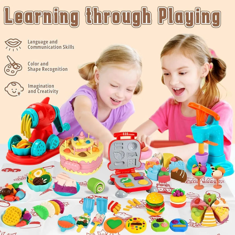 Pretend Play Kitchen Food Color Clay Toy Plasticine Tool Set Noodle Machine Ice Cream Maker DIY Mold Boys Girls Gift