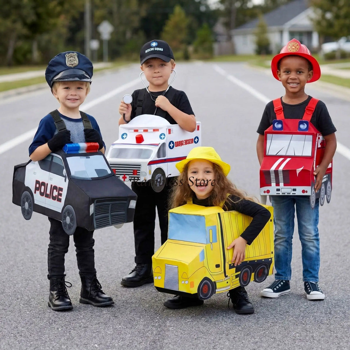 Children Happy Day Festival Cars Cosplay Jumpsuit Police Car Fire Truck Ambulance Cosplay Costumes for Kids Performance Wear