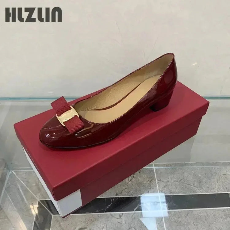 JP GPBD Ballet flats new leather round head shallow bow multifunctional single shoes women's leather bow bow design
