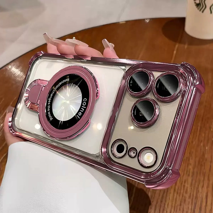 For Magsafe Wireless Charging Case For iPhone 18 Pro Max Air 14 15 Plus 13 16 17 Pro Transparent Plating Ring Holder Phone Cover