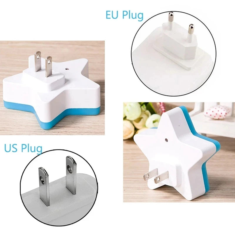 LED Stars Night Lights EU/US Plug Night Lamp Light Home Decoration Bedroom Bedside Baby Room Living Room Corridor Lighting
