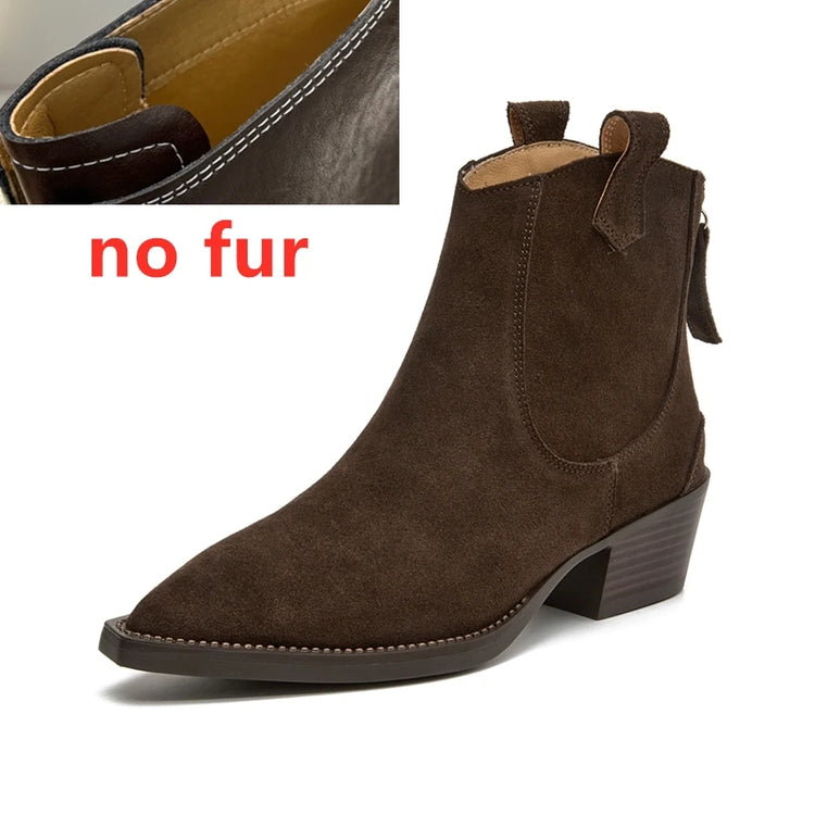 AIYUQI Women's Ankle Boots 2026 New Pointed Toe Zippered Western Cowboy Boots For Women Block Heel Work Boots Female