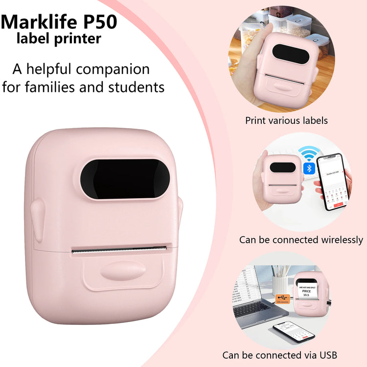 Marklife Thermal Label Printer P50 Bluetooth Sticker Printer Waterproof Tear-Resistant Stickers For Gift/Diy Creative/Marking