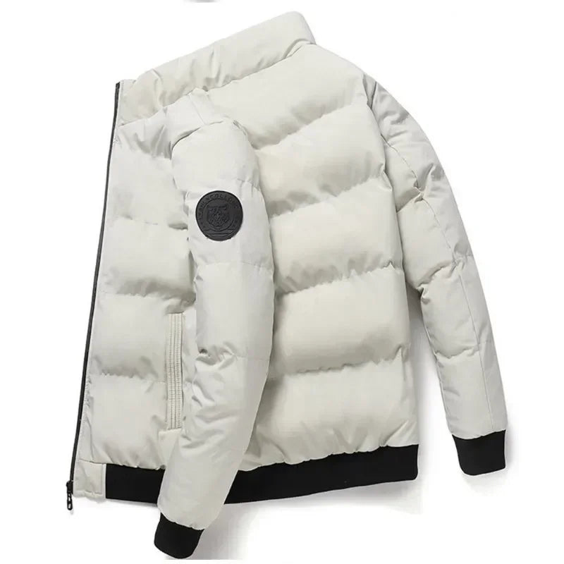 Short Thick Warm Jacket Men Fall Winter Printed Zip Windproof Outdoor Casual Outerwear M-5XL
