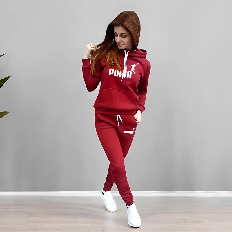 Autumn Winter Daily Casual Sporty Hoody Outfit Women's Jogger Set Hoodies and Sweatpants Female Home Outdoor Comfort Sportswear