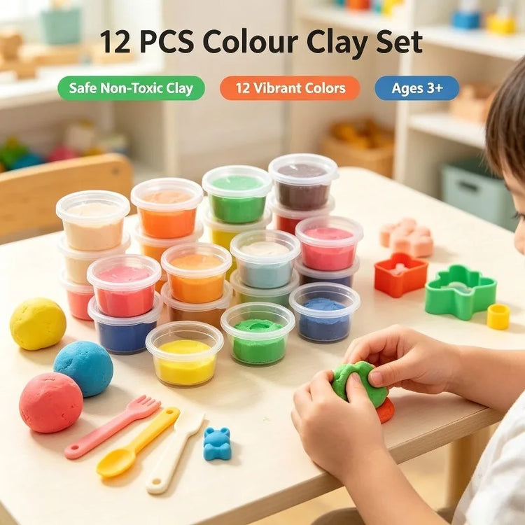 12 Colors Kids Playdough Set Clear Cup Safe Clay Dough Creative Handcraft Material Educational Toddler Toys Fun Modeling Kit Box