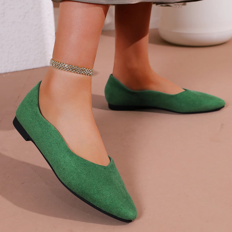 Spring Autumn Green Suede Women's Flat Shoes Fashion Pointed Toe Comfortable Non-slip Office Ladies Shoes