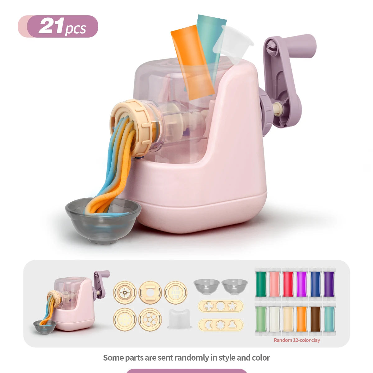 Playdough Noodle Maker Set – Safe Wheat Flour Clay with 12 Colors & Molds for Kids' Creative Pretend Play
