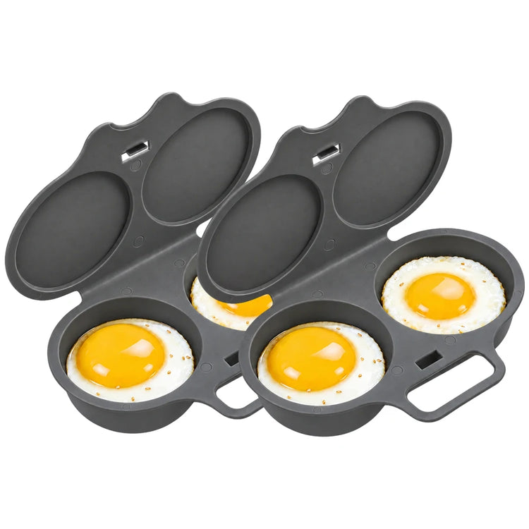 iLMH Microwave Egg Cooker, BPA Free Non Stick Dual Cavity Egg Poacher, Quick Oil Free Breakfast Maker for Home Kitchen Dorm