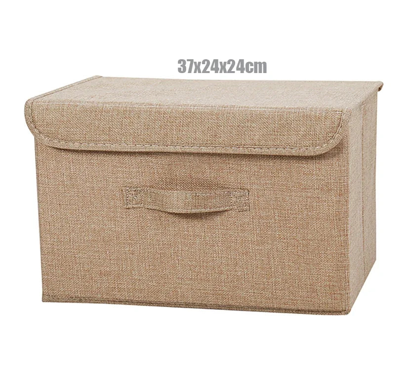Washable Cotton Linen Fabric Folding CD Storage Box Foldable Bins Toys Organizer With Lid Storage Basket Laundry Basket