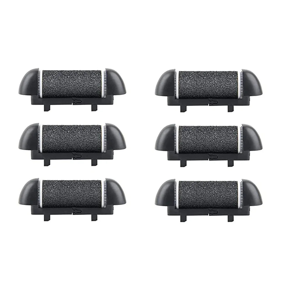 Black Foot Care Tool Heads, Hard Skin Remover, Refill Rollers for Cracked Heels Calluses and Dead Skin Removal, 6 Pcs
