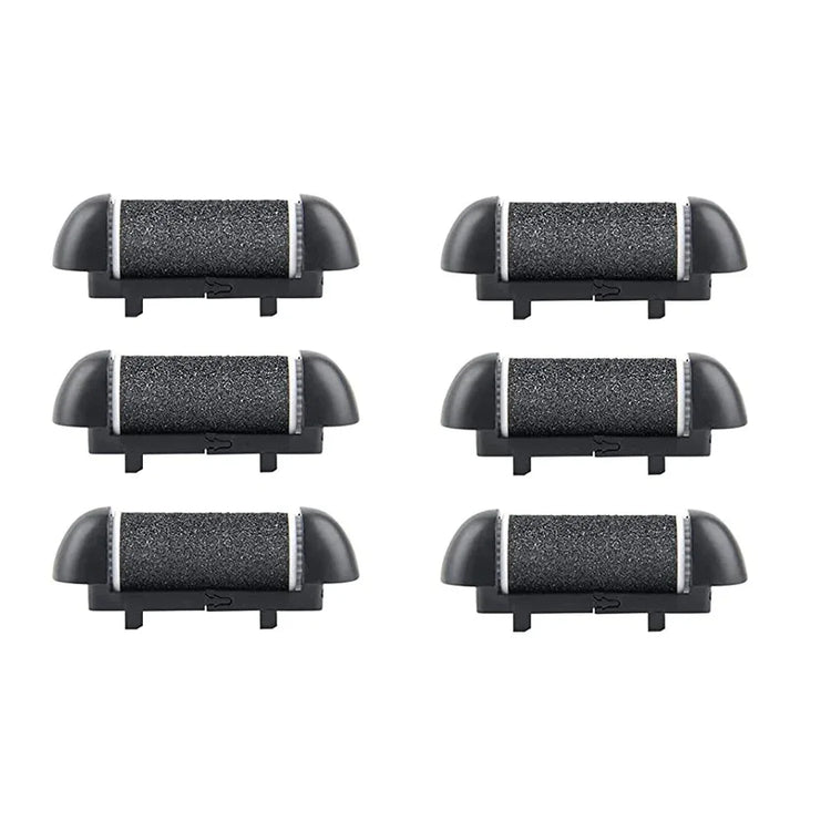 Black Foot Care Tool Heads, Hard Skin Remover, Refill Rollers for Cracked Heels Calluses and Dead Skin Removal, 6 Pcs