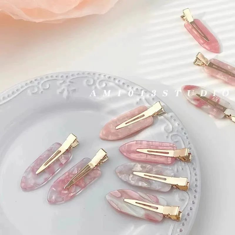 2pcs Simple Sakura Pink Seamless Hair Clip Women Acetate Sheet No Bend Bangs Clip Duckbill Clip Hairpins Hair Styling Tool