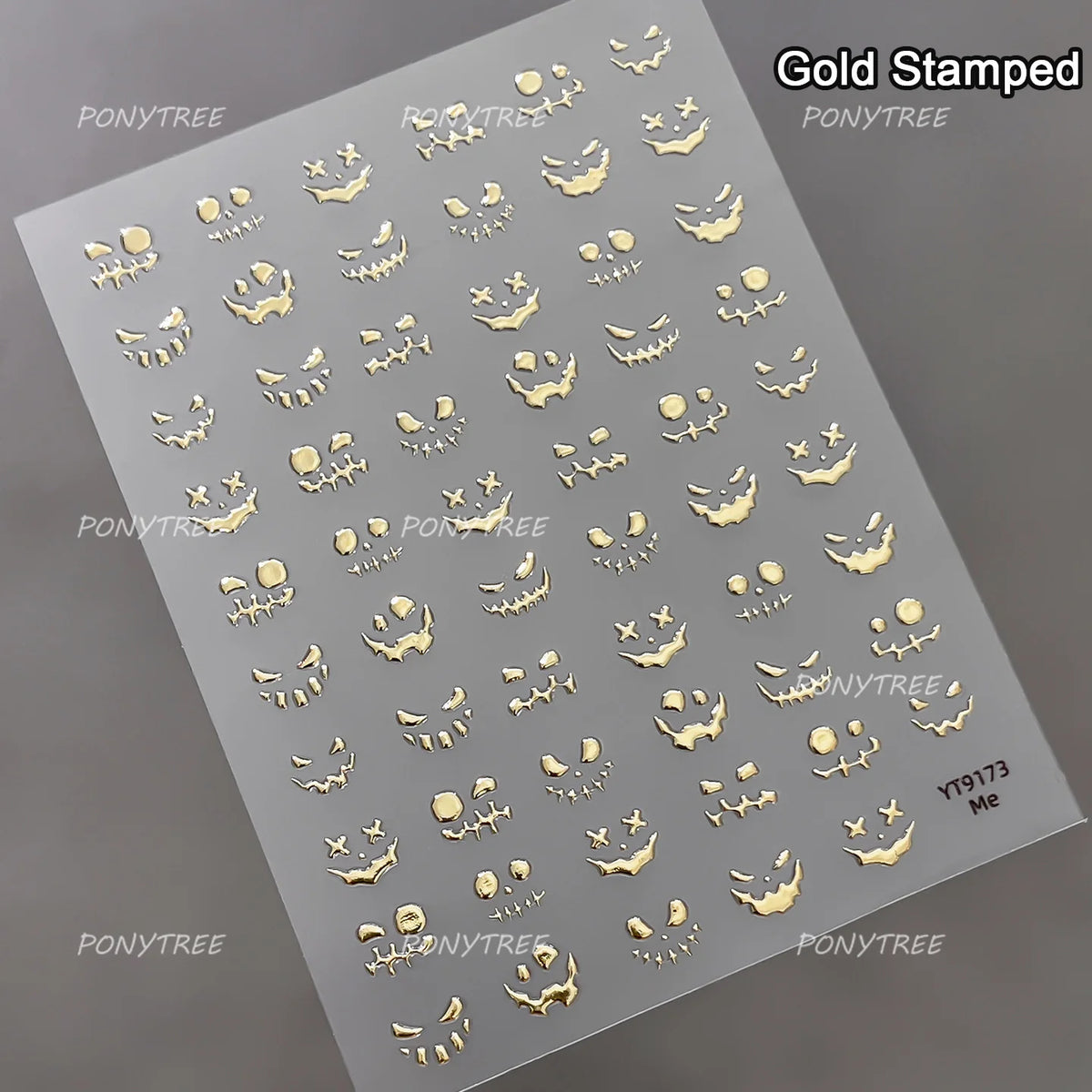 Wicked Pumpkin Expression Horror Face Dark Halloween Metallic Flat Cute Spooky Adhesive Nail Charms Art Sticker Manicure Decals