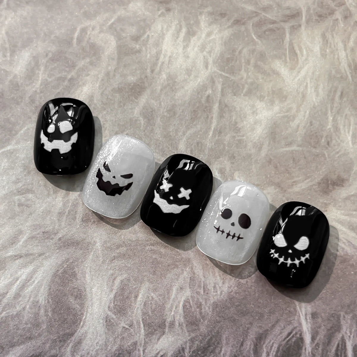 Wicked Pumpkin Expression Horror Face Dark Halloween Metallic Flat Cute Spooky Adhesive Nail Charms Art Sticker Manicure Decals
