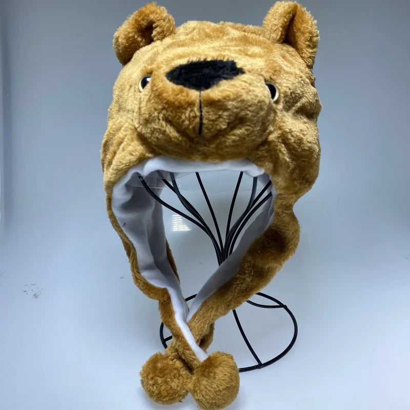 Fashionable Children's Winter Hat Plush Tiger Head Design Scarf Neck Protection Halloween Performance Cap Kids Warm Cozy Hat