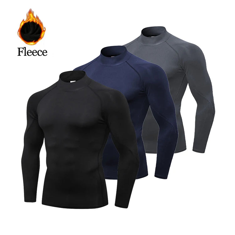 Winter T-shirt For Men Quick Fleece Warm Running Shirt Long Sleeve Compression Top Gym T Shirt Men Fitness Tight Rashgard