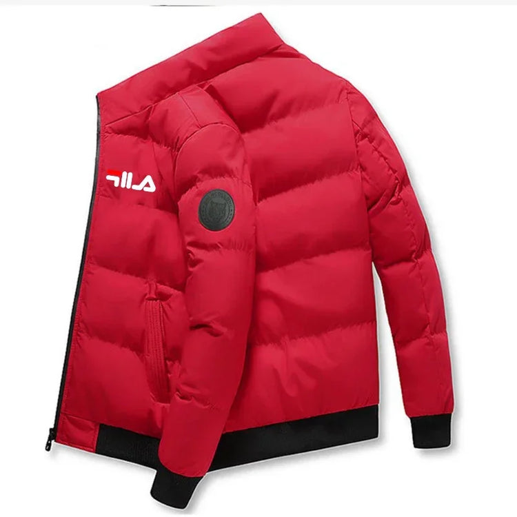 Short Thick Warm Jacket Men Fall Winter Printed Zip Windproof Outdoor Casual Outerwear M-5XL