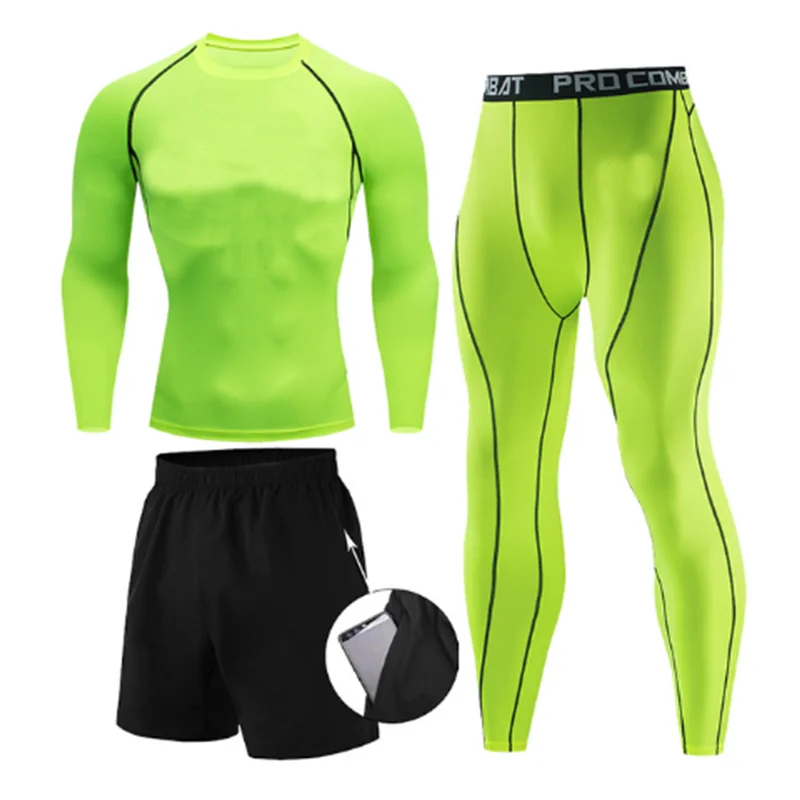 Men's 2/3pcs sets Boxing suit rashguard male kit MMA compression clothing men long-sleeved t-shirt+leggings tracksuit Sport Suit