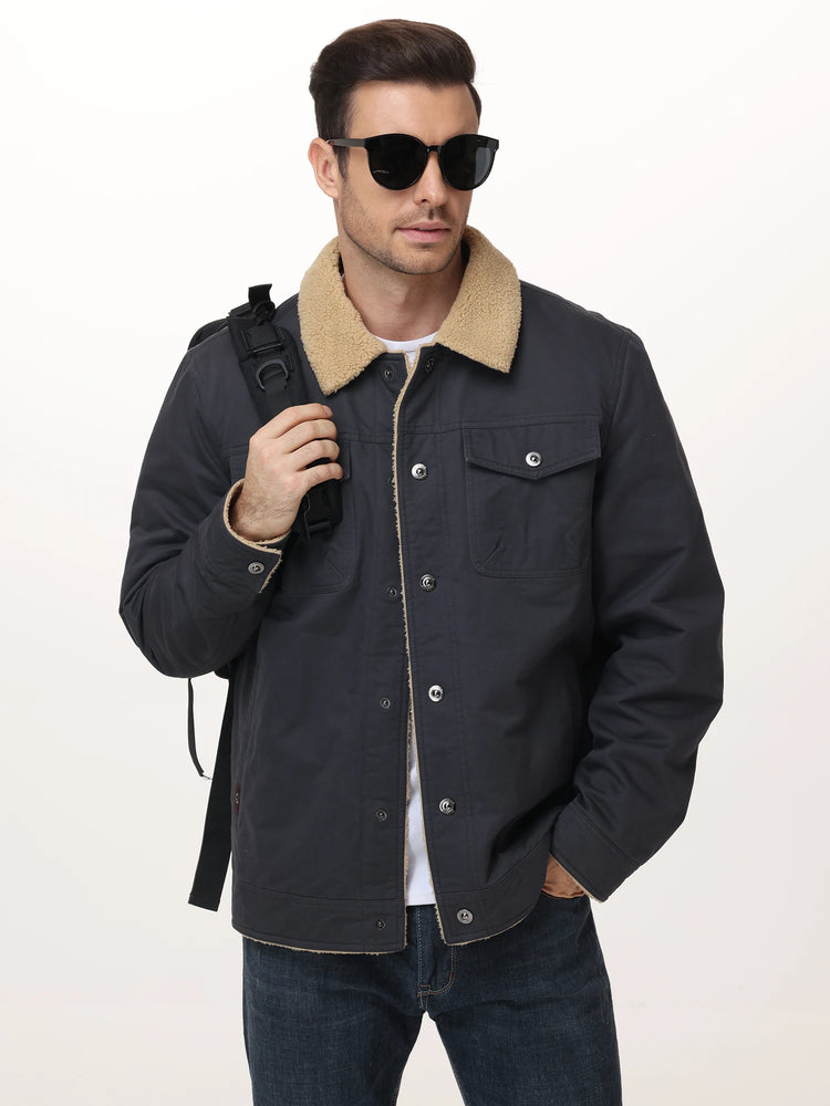 Men's Winter Trucker Jacket Sherpa Fleece Lined Thick Thermal Warm Cargo Workwear Coat Multi-Pocket Outwear