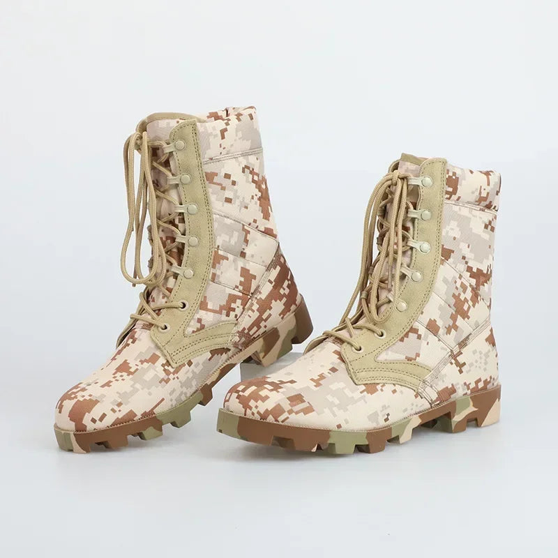 Lace Up Waterproof Outdoor Shoes Breathable Canvas Camouflage Tactical Combat Desert Ankle Boots Men Boots