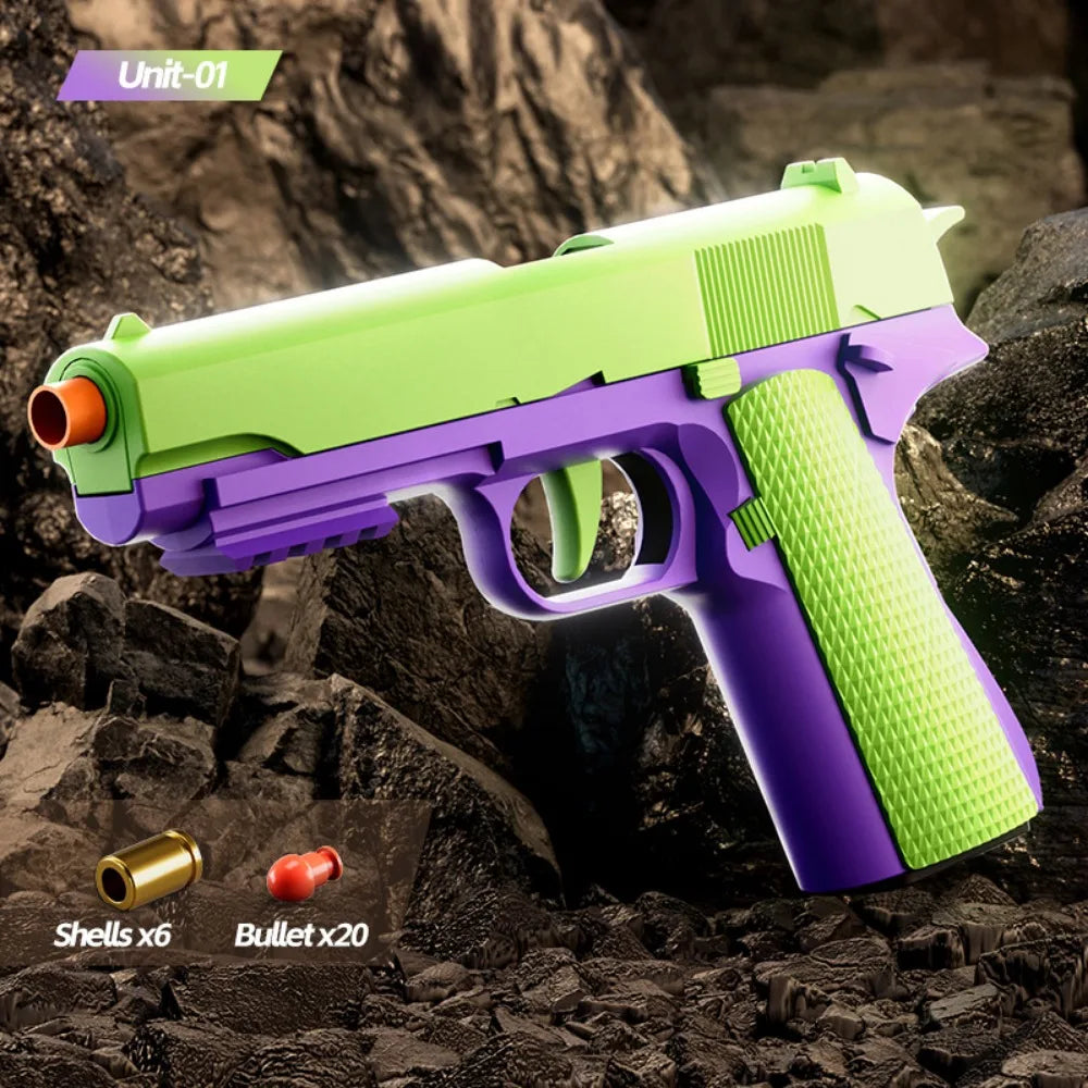 USP Shell Ejecting Soft Bullet Toy Gun Automatic Pull Back Action Shell Throwing Continuous Firing Shooting Games Christmas Gift