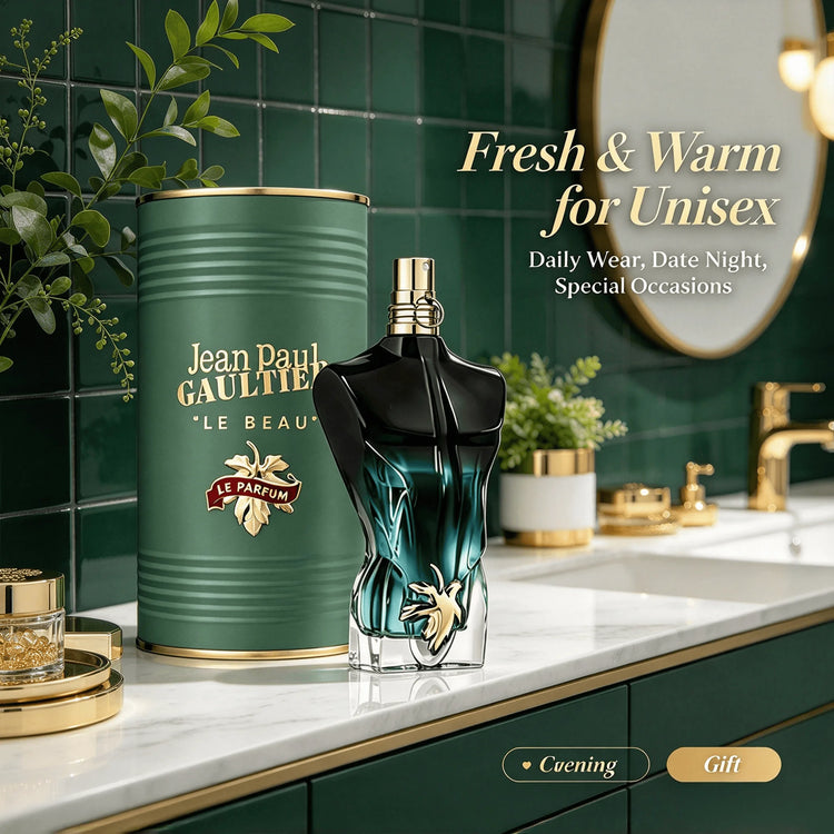 Jean Paul Gaultier Le Beau Unisex EDT Spray 125ml Long Lasting Fresh Woody Aquatic Fragrance Luxury Cologne Perfume Gift for Men Women Daily Party Holiday