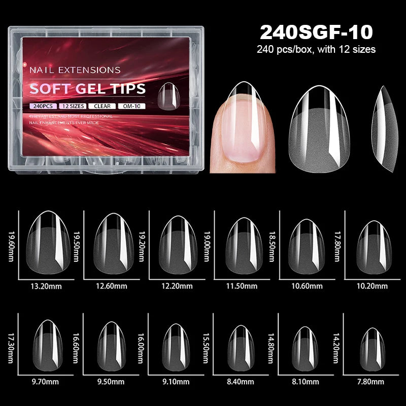 Luxury False Nail Tips Soft Gel Fingertip Semi-matte Capsules Almond French Coffin Full Cover Artificial Fake Nails Extension