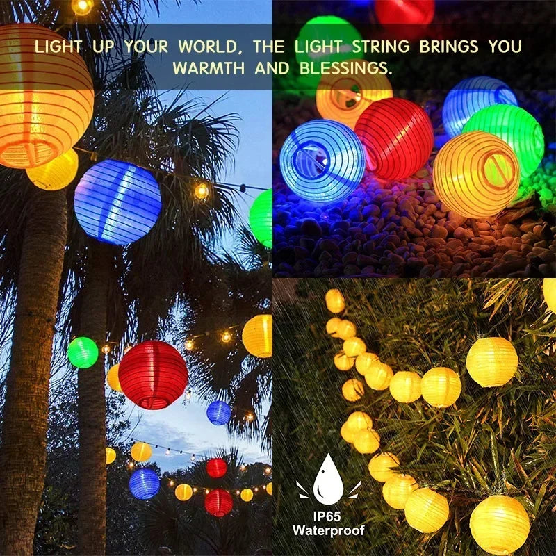 Solar Lantern String Lights Waterproof Outdoor LED Garland Fairy Light Patio Garden Decoration Light for Christmas Wedding Party