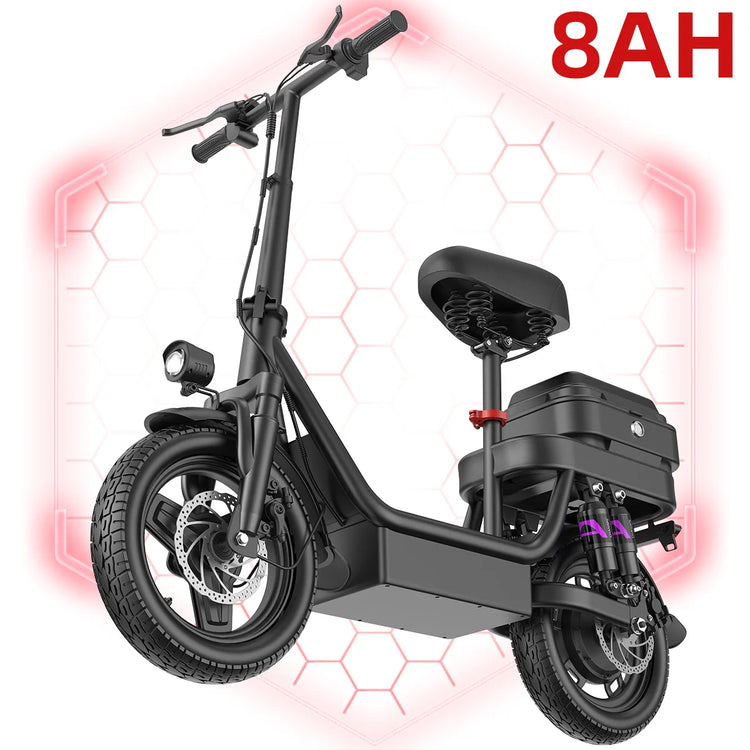UPlee GQ8 Electric Bike For Adults 500W Scooter EBike With 14" Tire 48V 15AH LED