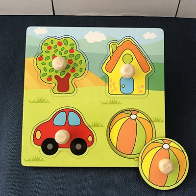 Montessori Wooden 3D Puzzle for Toddlers Animal & Vehicle Shape Matching Blocks Educational Sensory Learning Toy Kids 1-3 Years