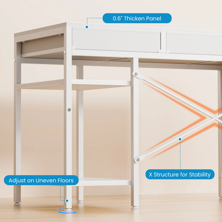 MCQ 47 Inch Office Computer Desk With 6 Fabric Drawers Standing Ergonomic Gaming Desk With Storage Shelves Reversible Gaming Desk For Home Office Small Space