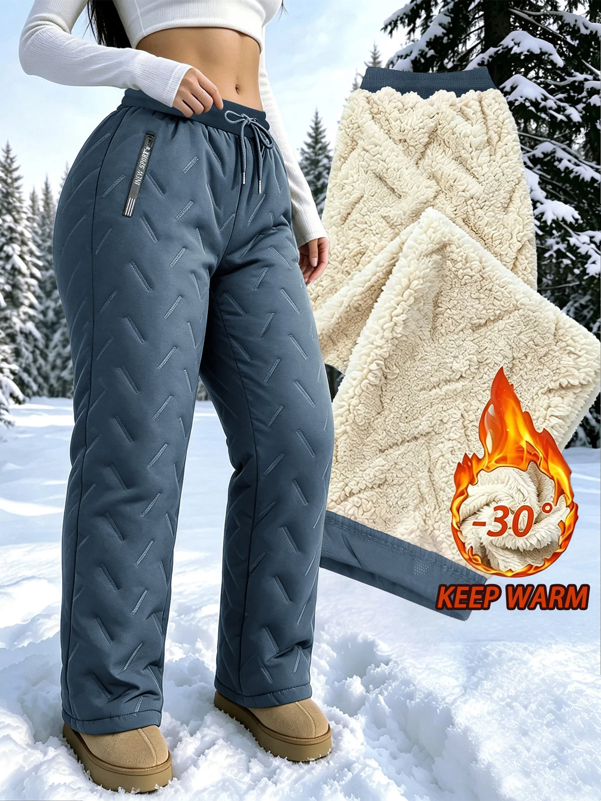 Women's Winter Fleece Pants With Drawstring Elastic Waistband Winter Warm Zipper Pocket Women's Outdoor Jogging Pants