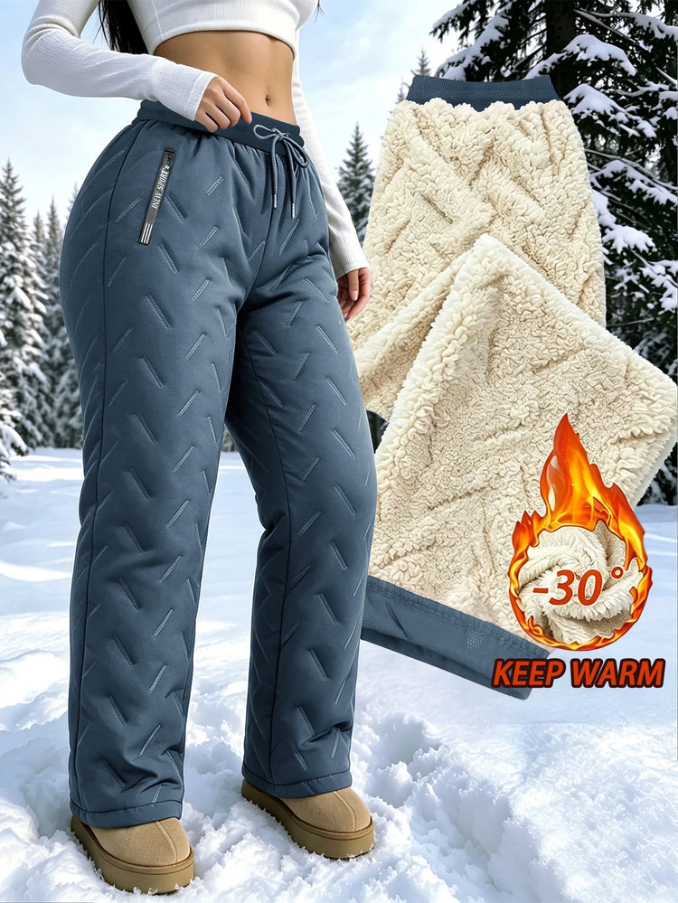 Women's Winter Fleece Pants With Drawstring Elastic Waistband Winter Warm Zipper Pocket Women's Outdoor Jogging Pants