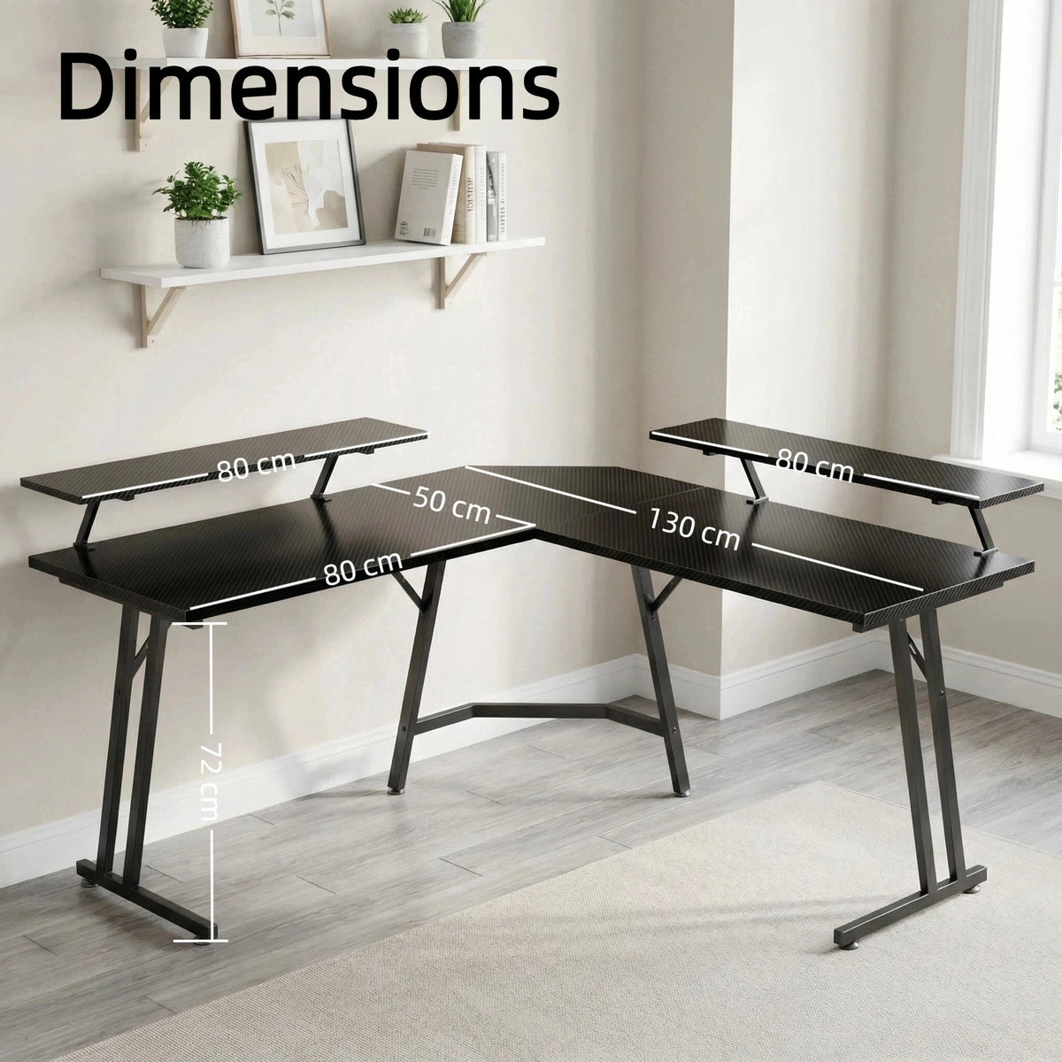 L-Shaped Gaming Desk with LED Lights and Monitor Stand, Corner Computer Desk with Carbon Fiber Surface, PC Table Easy Assembly for Home Office, Gaming & Streaming