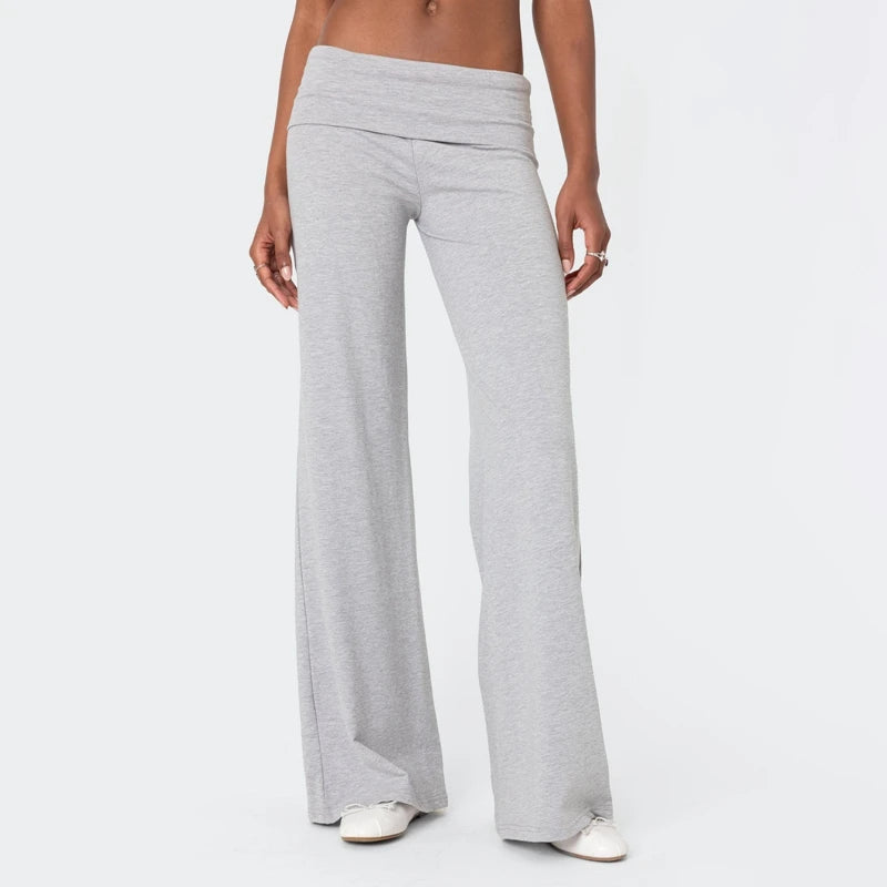 Casual Wide Leg Sweatpants for Women Fold Over Low Rise Flare Yoga Lounge Pants Back to School Clothes for Teen Girls Outfits