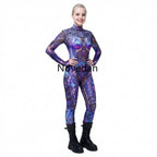 Sexy Fashion Print Jumpsuit Woman Turtleneck Zentai Bodysuit Cyberpunk Steam Tight Suit Halloween Costume Burning Man Outfit
