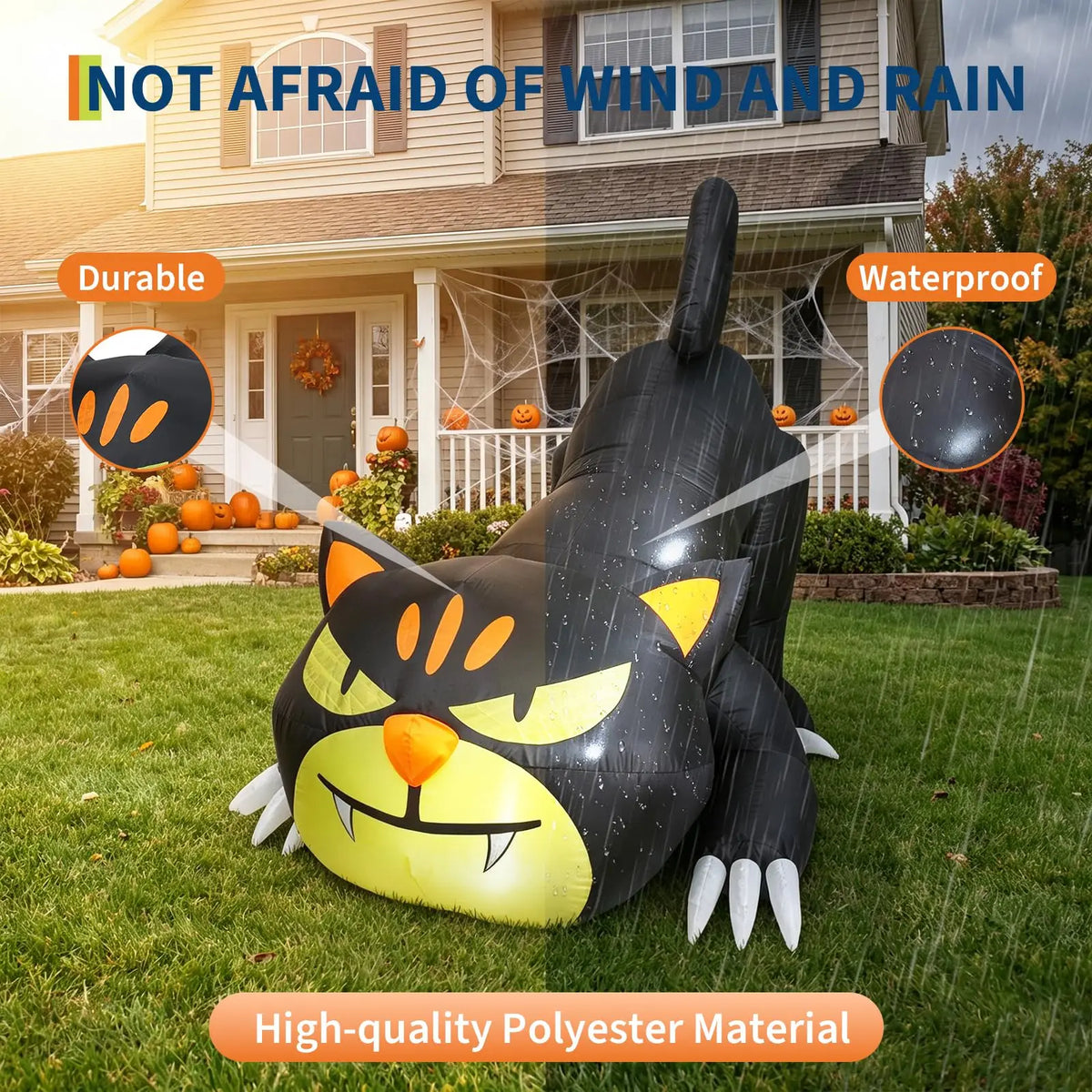7ft Lighted Halloween Inflatable Black Cat Waterproof LED Outdoor Yard Decor for Garden Lawn and Trick or Treat Events Blow Up Holiday Party Spooky Night Display Prop Supplies