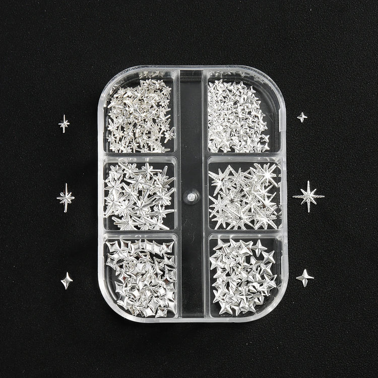 6/12Grids Gold Star Moon Metallic Rivet 3D Nail Charms Alloy Sun Moon Starlight Rhinestones Nail Studs For Nail Art Decoration