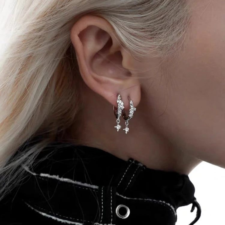 2026 New Arrival Metal Four Star Hoop Earrings for Women Simple Zircon Geometric Circle Earring Buckle Earrings Jewelry Gifts