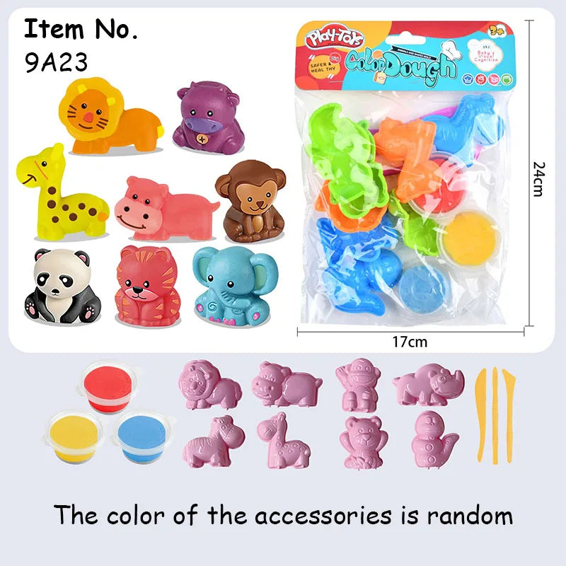 3D Animal Clay Set with Mold Children DIY Creativity Play Dough Set Safe Non-toxic Cartoon Molding Dough Accessories Kit for Kid