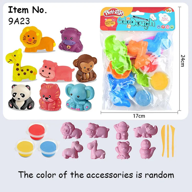 3D Animal Clay Set with Mold Children DIY Creativity Play Dough Set Safe Non-toxic Cartoon Molding Dough Accessories Kit for Kid