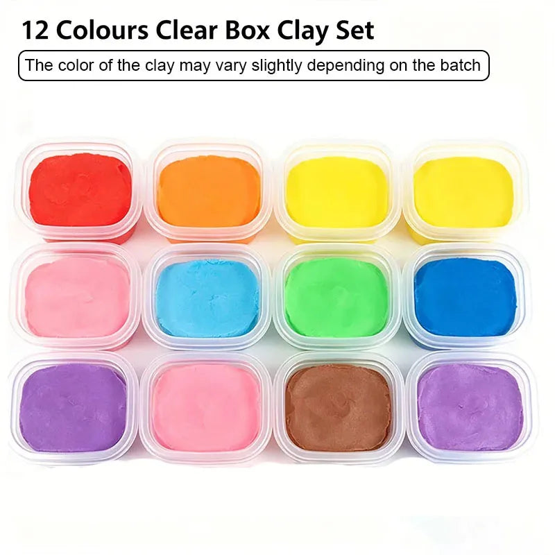 12 Colors Kids Playdough Set Clear Cup Safe Clay Dough Creative Handcraft Material Educational Toddler Toys Fun Modeling Kit Box