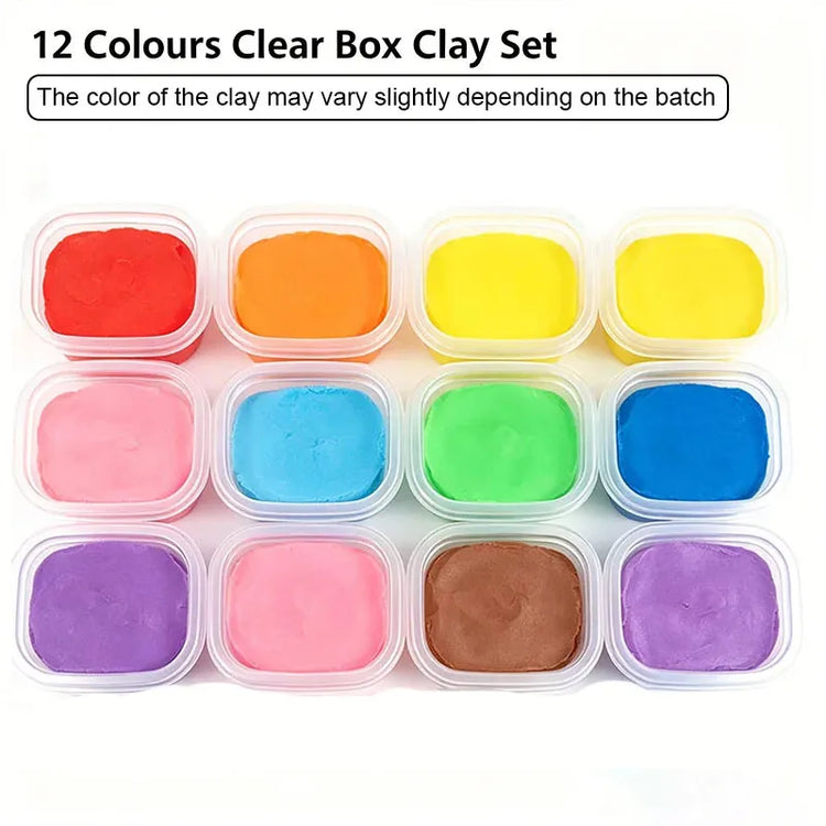 12 Colors Kids Playdough Set Clear Cup Safe Clay Dough Creative Handcraft Material Educational Toddler Toys Fun Modeling Kit Box