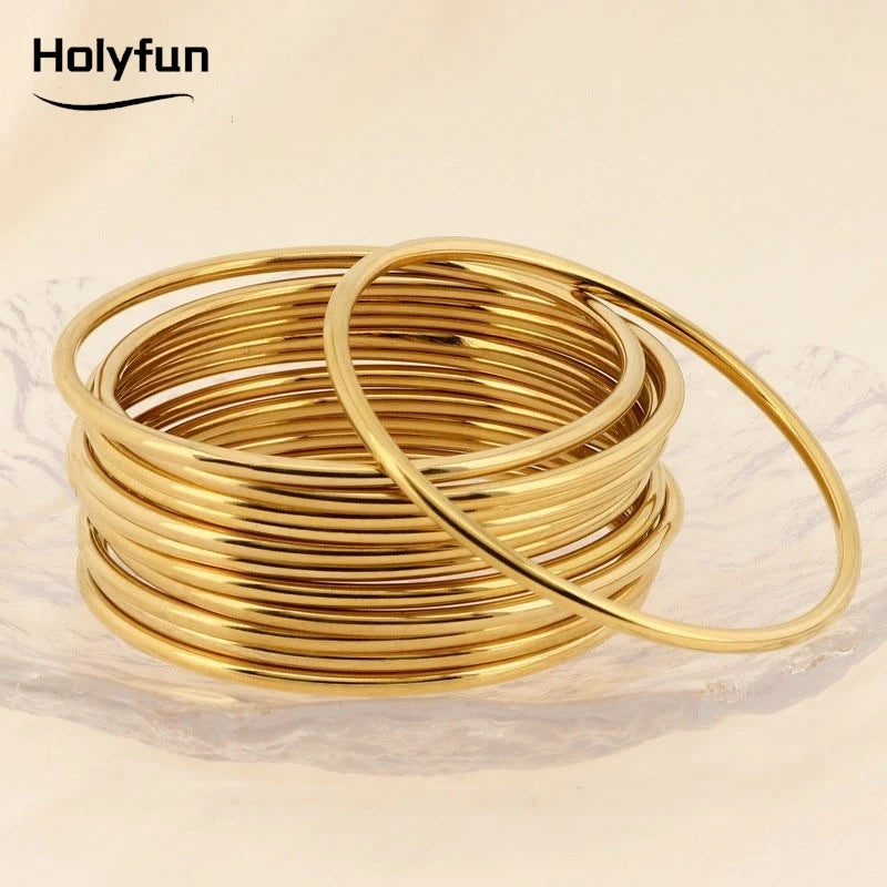 Fadeless Stainless Steel Bangle Bracelet For Women Non Fading Circular Minimalist Women's Hand Bracelets Woman Luxury Jewelry